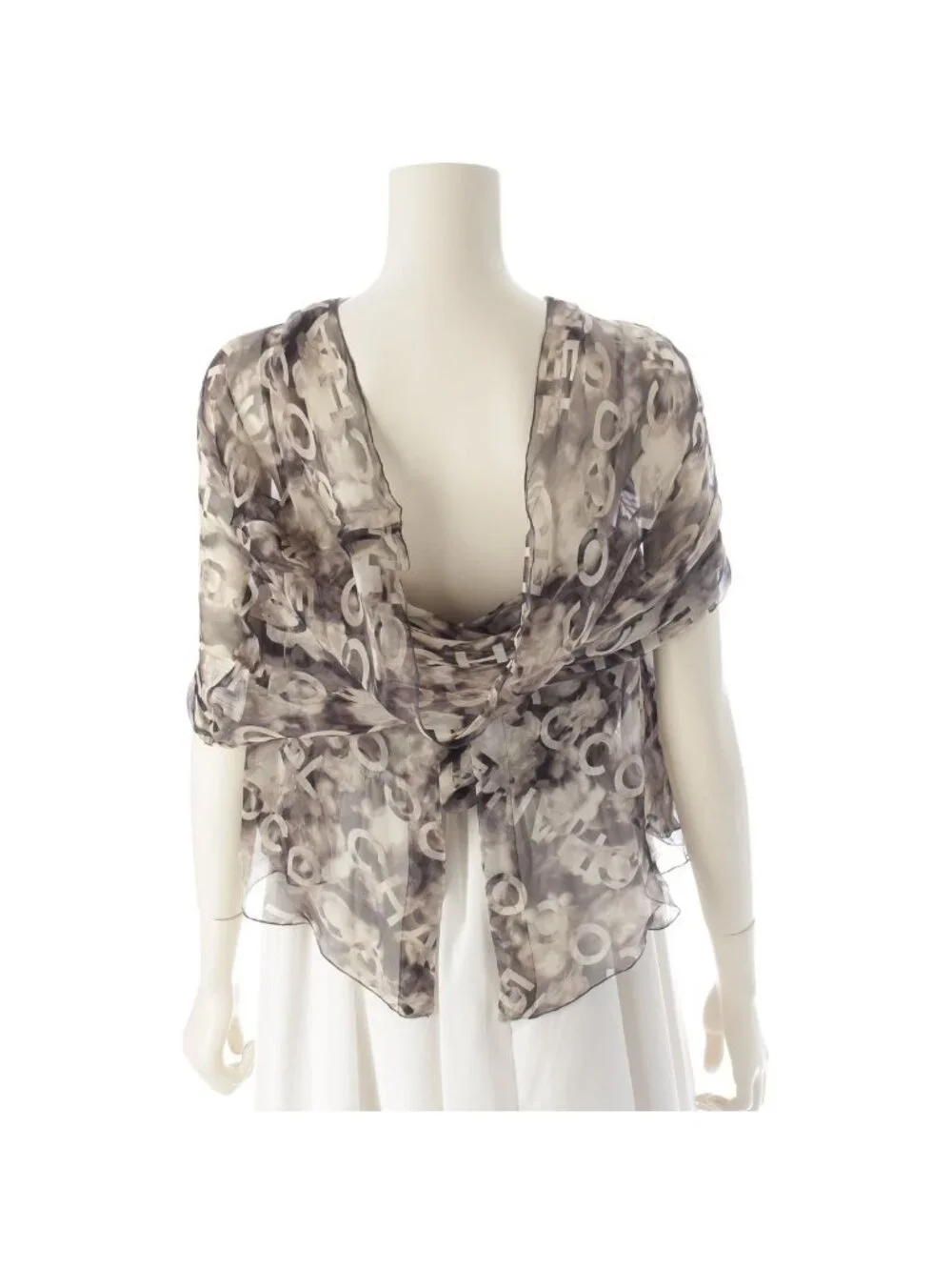 Chanel Coco Camellia Silk Ensemble Camisole Shawl Set Top Gray Black 38
